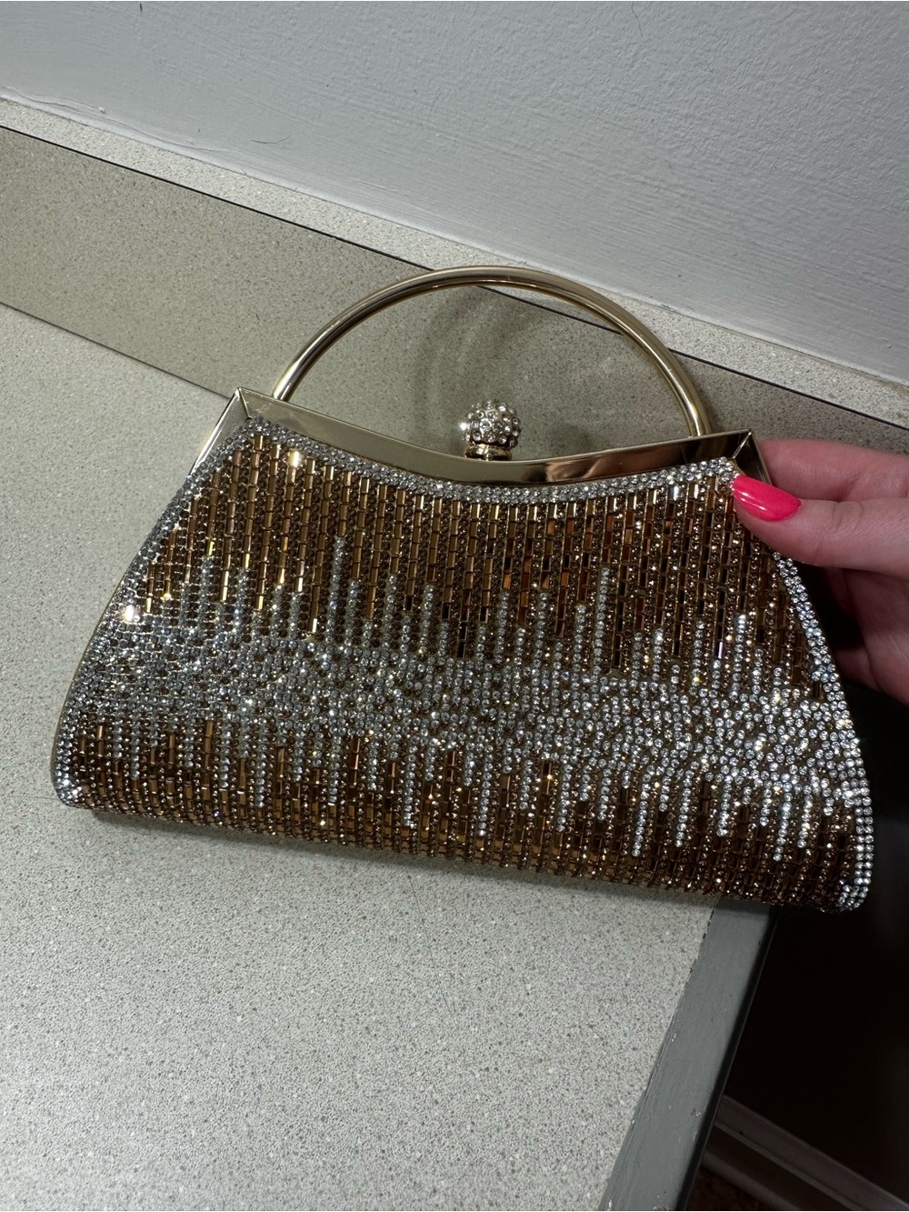 Elegant Gold and Silver Crystal Evening Clutch - Women's Handbag
